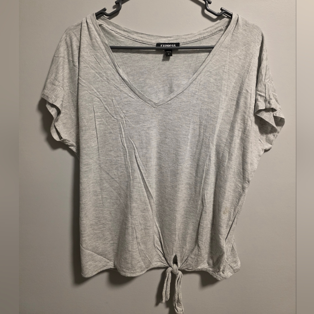 Express Gray V-Neck Women's Top